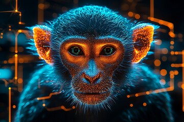 Blue monkey neon light abstract animal high resolution picture