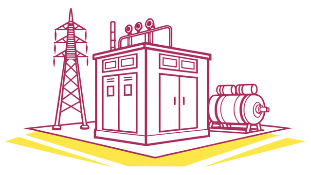 Electrical substation with power lines and transformers