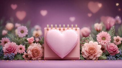 Heart-Shaped Notebook Among Pink Flowers