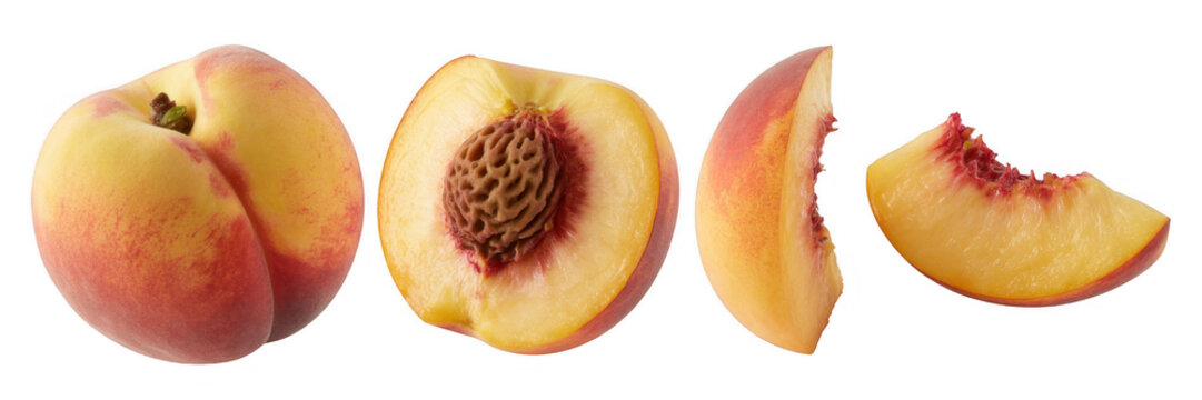A peach and slices fruit food isolated on a transparent background