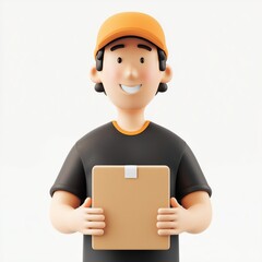 Illustration of a package delivery man carrying boxes.