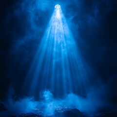 Blue stage lights glowing through heavy haze high resolution picture