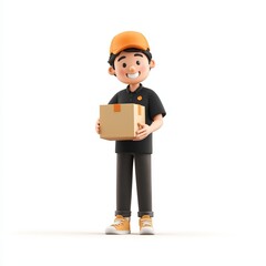 Illustration of a package delivery man carrying boxes.