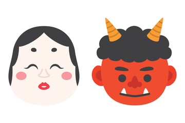 赤鬼とおたふくのイラスト