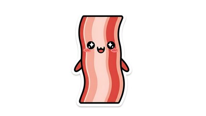 Cute cartoon bacon strip with happy face and arms