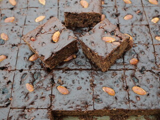Gingerbread made according to an old recipe from the last century, long-lasting, from honey, syrup and dried fruit, cut into pieces