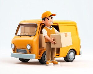 Illustration of a package delivery man carrying boxes.