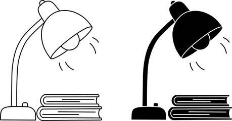 Desk lamp and books illustration. Study and education icons set