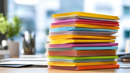 Stack of Colorful Folders on a Desk.