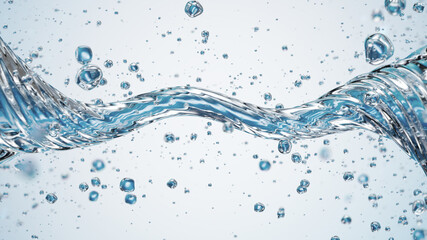 Dynamic Blue Water Wave With Bubbles In Clear Liquid Motion Across The Frame