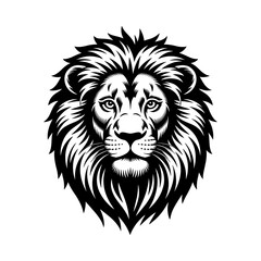Obraz premium Lion head silhouette vector illustration logo, Isolated lion logo set, Royal king lion crown symbols, Silhouette wild roaring lion king head tattoo set, lions head black and white sketch design