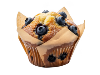 Blueberry muffin with blueberries isolated on transparent background