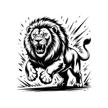 Lion head silhouette vector illustration  logo, Isolated  lion logo set, Royal king lion crown symbols, Silhouette wild roaring lion king head  tattoo set, lions head black and white sketch design