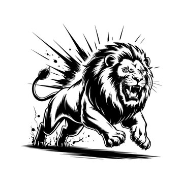 Lion head silhouette vector illustration  logo, Isolated  lion logo set, Royal king lion crown symbols, Silhouette wild roaring lion king head  tattoo set, lions head black and white sketch design