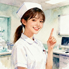 Watercolor Portrait of Smiling Female Nurse