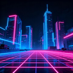 Neon-Lit Futuristic Cityscape at Night