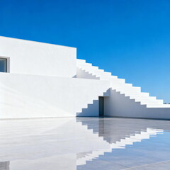 Minimalist White Building with Reflected Stairs