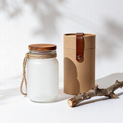 Minimalist Glass Jar with Wooden Lid and Paper Tube