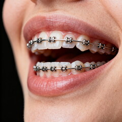 Close - up of woman with dental braces