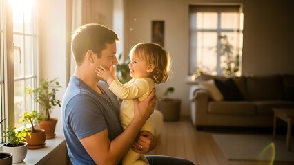 Father and daughter sharing a tender moment in living room
