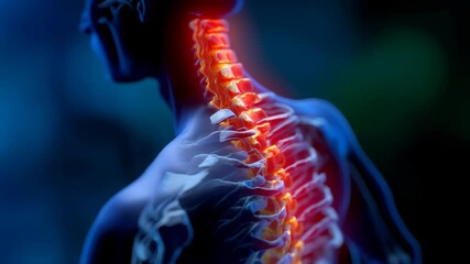 3D Human Spine Anatomy with Highlighted Vertebrae for Medical Illustration