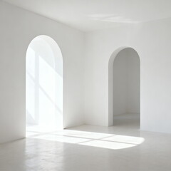 Minimalist White Room with Arches and Natural Light