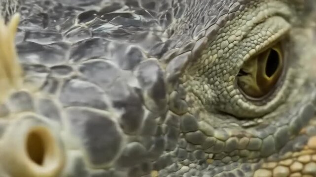 Extreme Close Up of an Iguanas Eye and Snout.