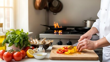 Chef preparing fresh ingredients in a modern kitchen