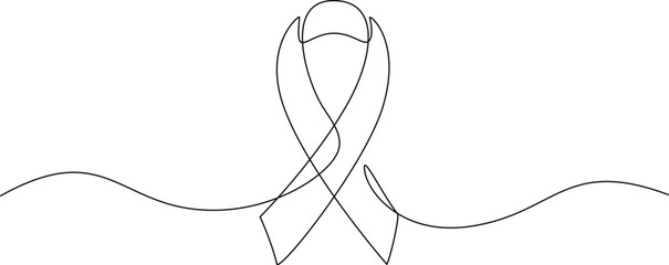 Continuous one line drawing of breast cancer awareness ribbon. Single line drawing illustration of breast cancer. World breast cancer awareness day. Vector illustration