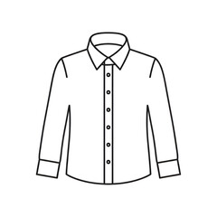 A simple black and white line drawing of a classic long-sleeved collared shirt with buttons down the front.