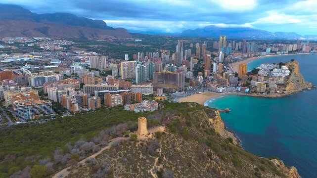 Aerial view of Benidorm, Alicante province, Valencian Community, Spain