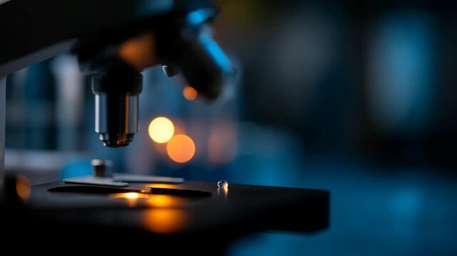 Close-up of a scientist using a pipette and microscope in a laboratory setting