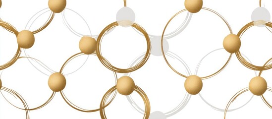 Gold and white circles and spheres create an interconnected design