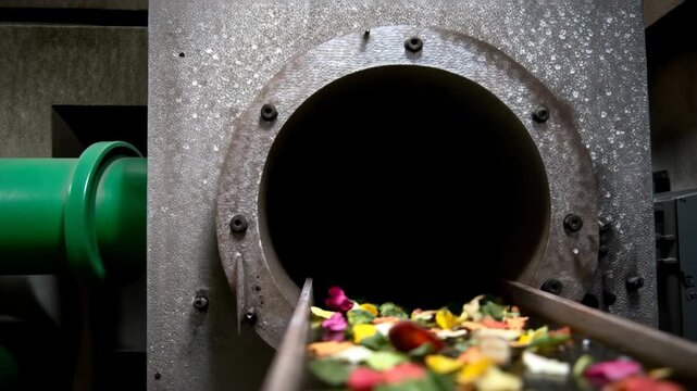 Colorful flower petals floating in water, vibrant natural beauty in industrial setting