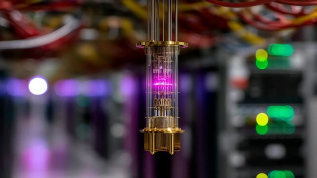 Stunning Quantum Computer Technology Showcase with Vibrant Lighting Effects