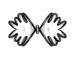 Hand drawn sketch style abstract butterfly wings vector illustration. Black and white doodle moth design isolated on white background. For tattoo, logo, icon, or retro decoration.