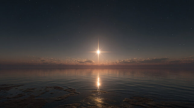 The Sun shimmering above the tranquil ocean, casting its golden rays upon the water