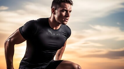 Fit man exercising outdoors at sunset