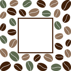 Square Frame border made of Multicolored Coffee Beans and Outline Square Minimal Template Copy space. Isolated Vector illustration Thematic or Coffee Day Greeting Promo Cards Leaflet Media Post Sample