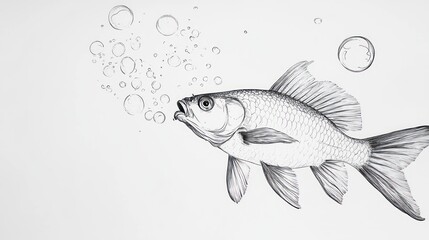 Fish illustration with bubbles against white background