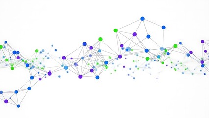 Complex network structure with colored nodes and connections