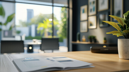 Real estate office reception counter mockup front interior registration copy space desk design indoor decoration front view decoration three-dimensional