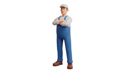 Cartoonworkerinblueoverallsisolated