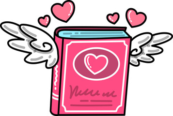 Valentine Book with Wings and Hearts Cartoon