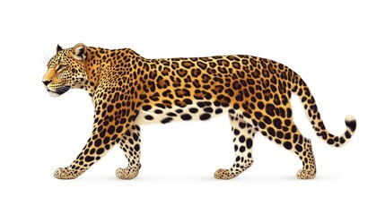 Fototapeta premium Leopard walking isolated on white background wild animal wildlife concept