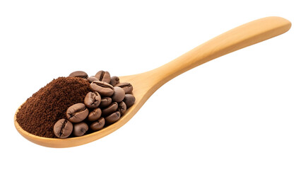 Obraz premium WoodenSpoonWithCoffeeBeansAndGroundCoffee