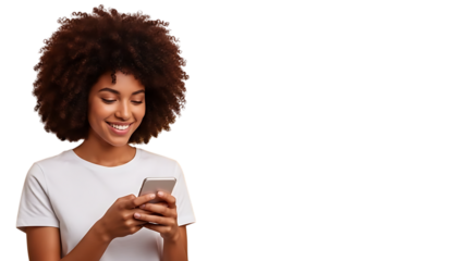 Womanwithafrohairusingsmartphone