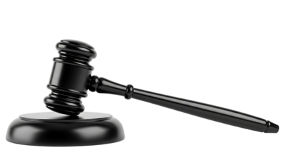 A 3d wooden gavel rests on a black background as a judicial symbol of law, justice, and legal authority used by a judge or lawyer to deliver a judgment in court