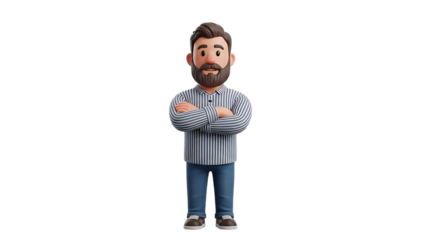 Cartoon man standing confidently isolated on transparent background