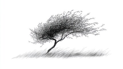 Obraz premium Windblown tree illustration against white background for design or print
